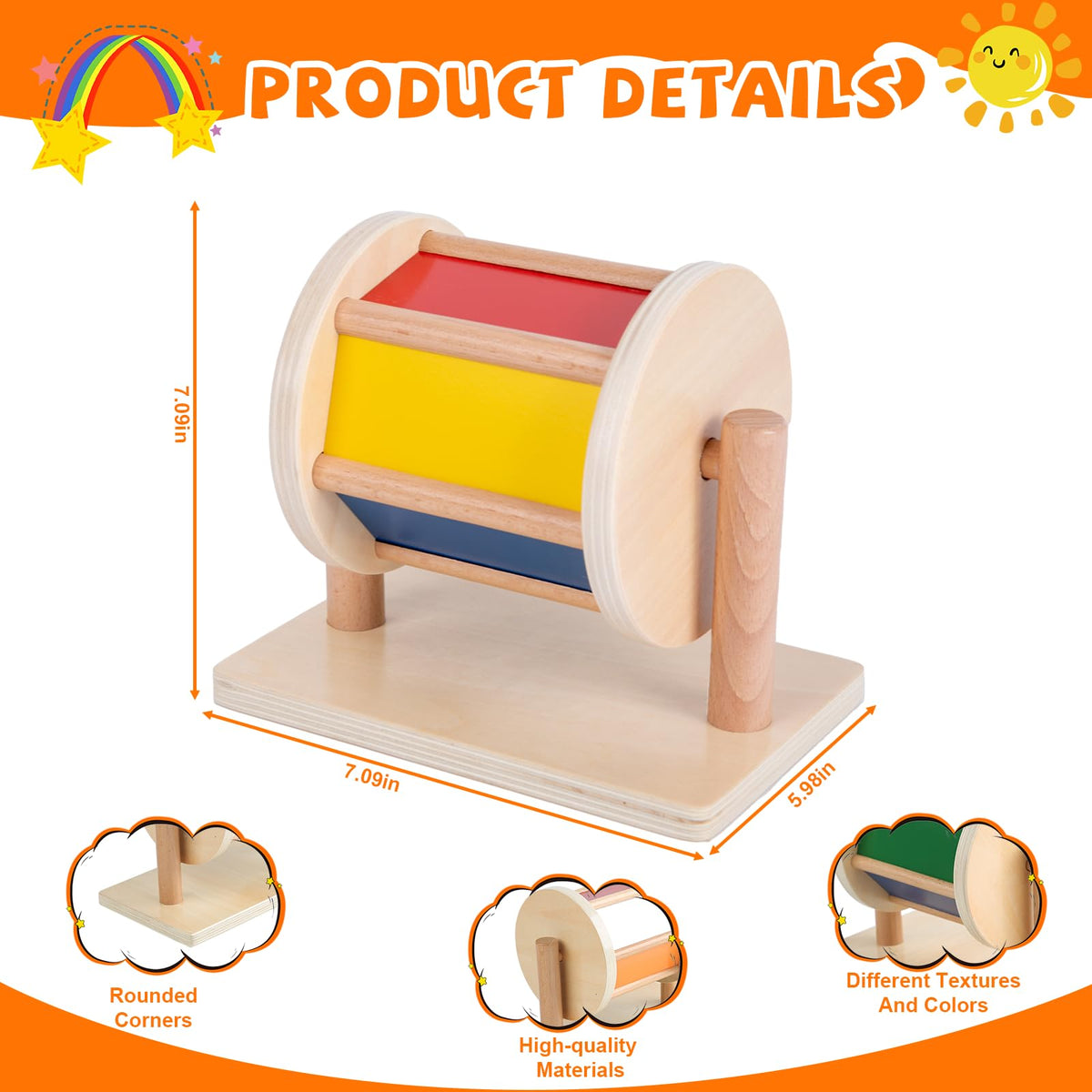 Adena Montessori tummy-time setup with spinning drum captivating little explorers.