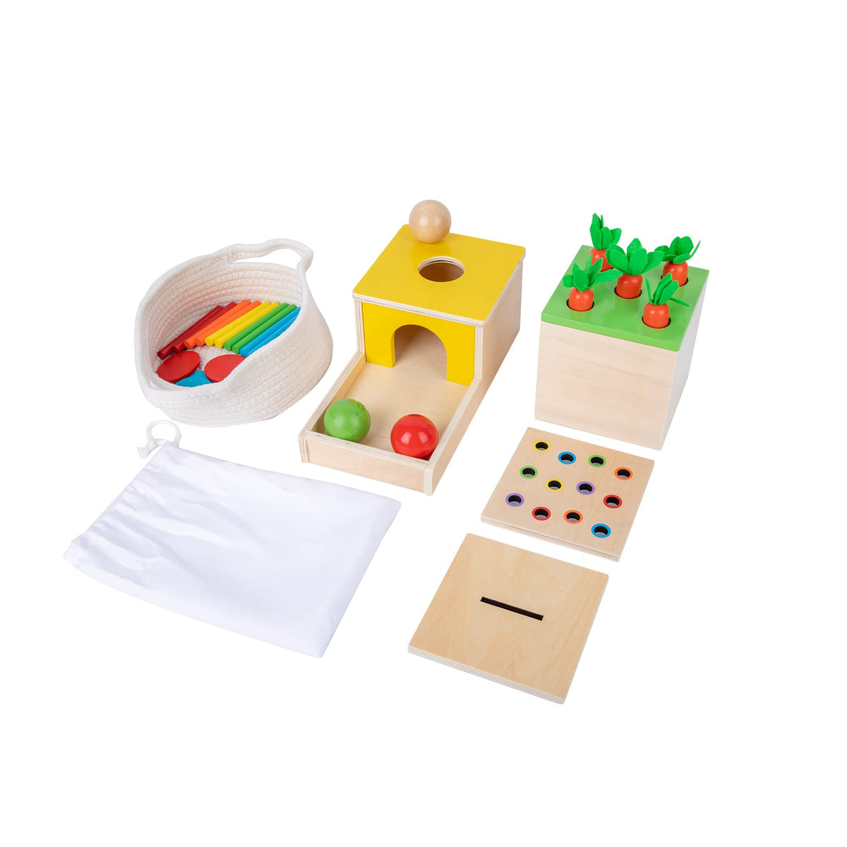 Adena Montessori 4-in-1 wooden play kit object permanence box supports early problem solving.