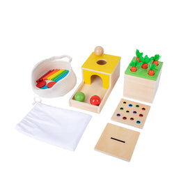 Adena Montessori 4-in-1 wooden play kit object permanence box supports early problem solving.