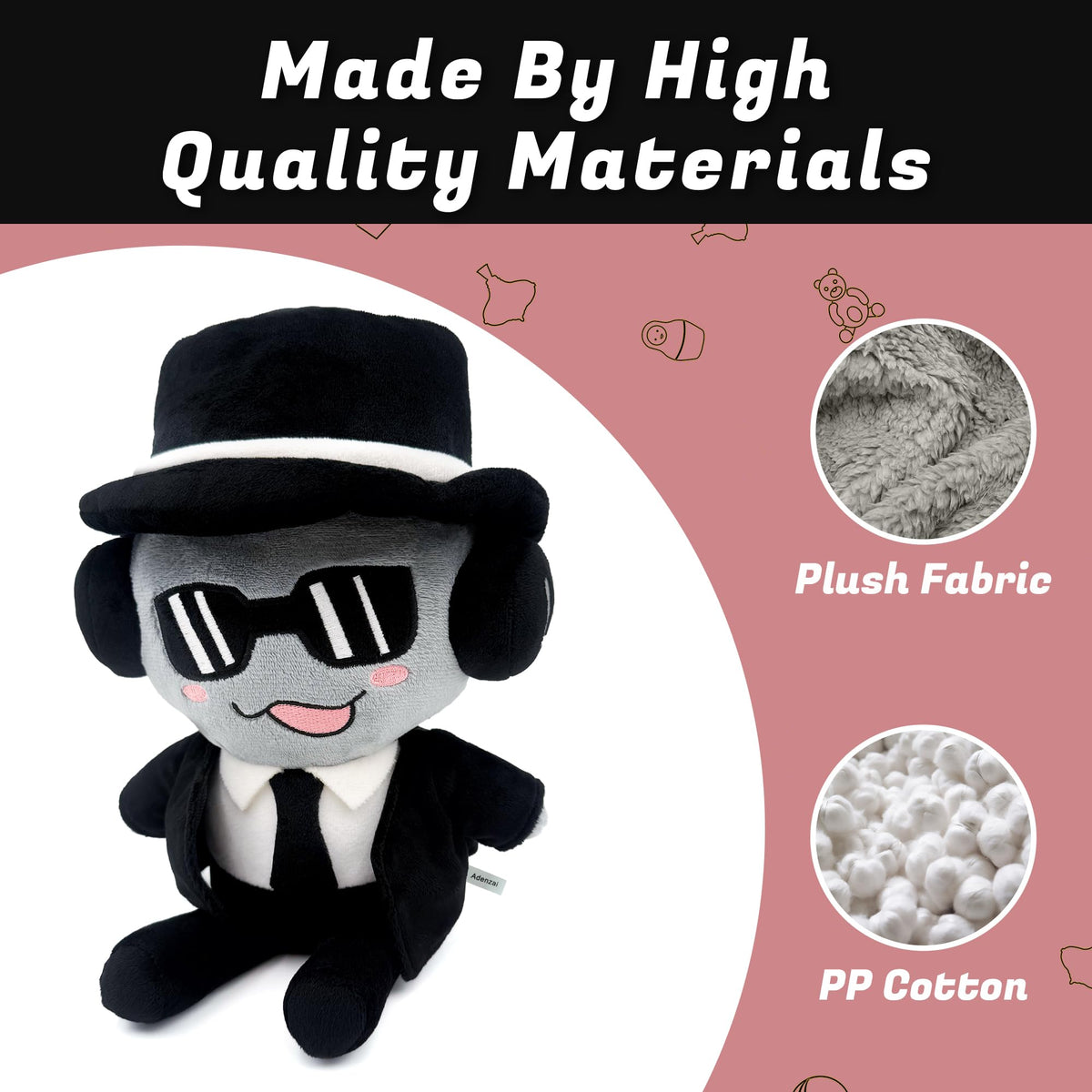 Adenzai Forsaken plush on a shelf for display and fan admiration.