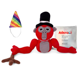 Adenzai Monkey Monkey Plush red close-up fabric for cuddling.