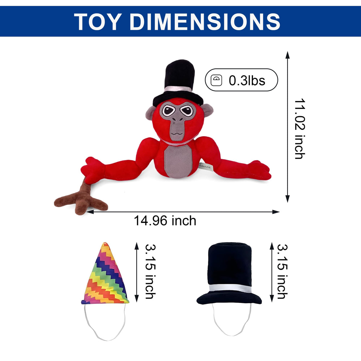 Adenzai Monkey Monkey Plush red full-body view for display or play.