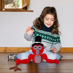 Adenzai Monkey Monkey Plush red lightweight material for easy handling.