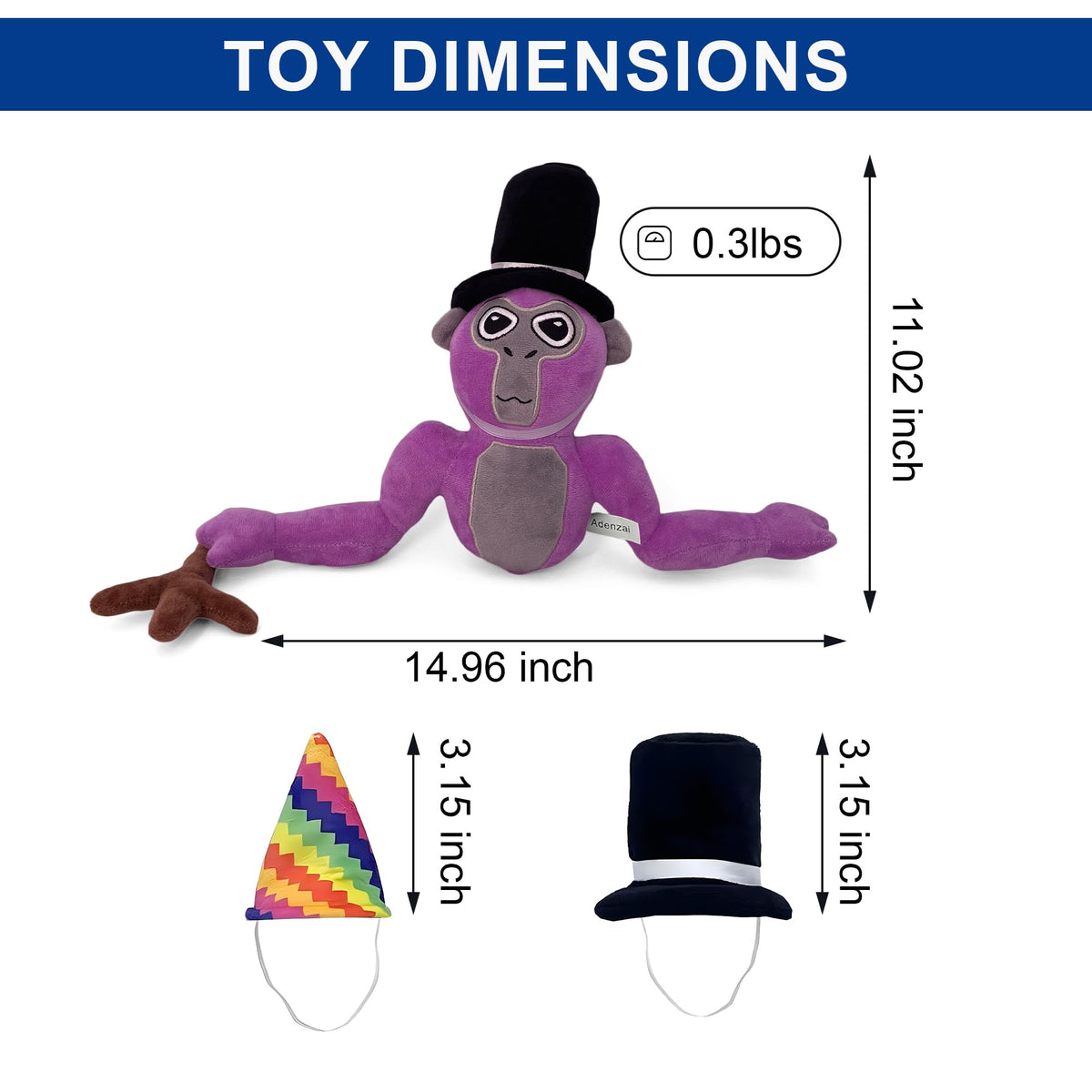 Adenzai Monkey Plush side view purple, compact and easy to carry