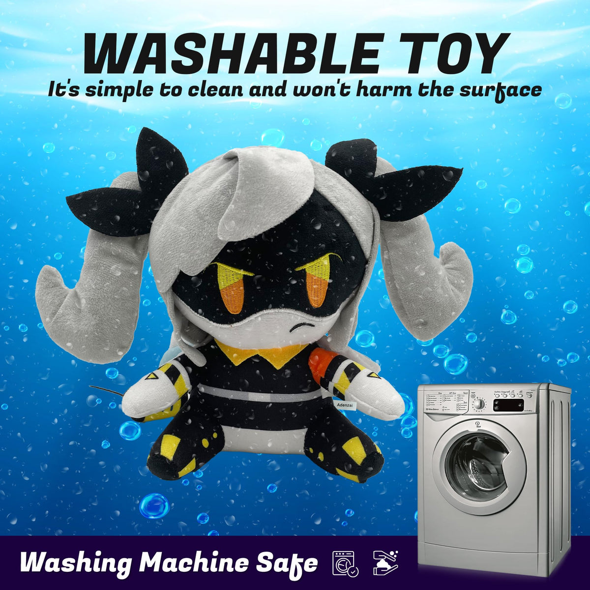 Adenzai plush cartoon character design highlighting vibrant colors and character details.