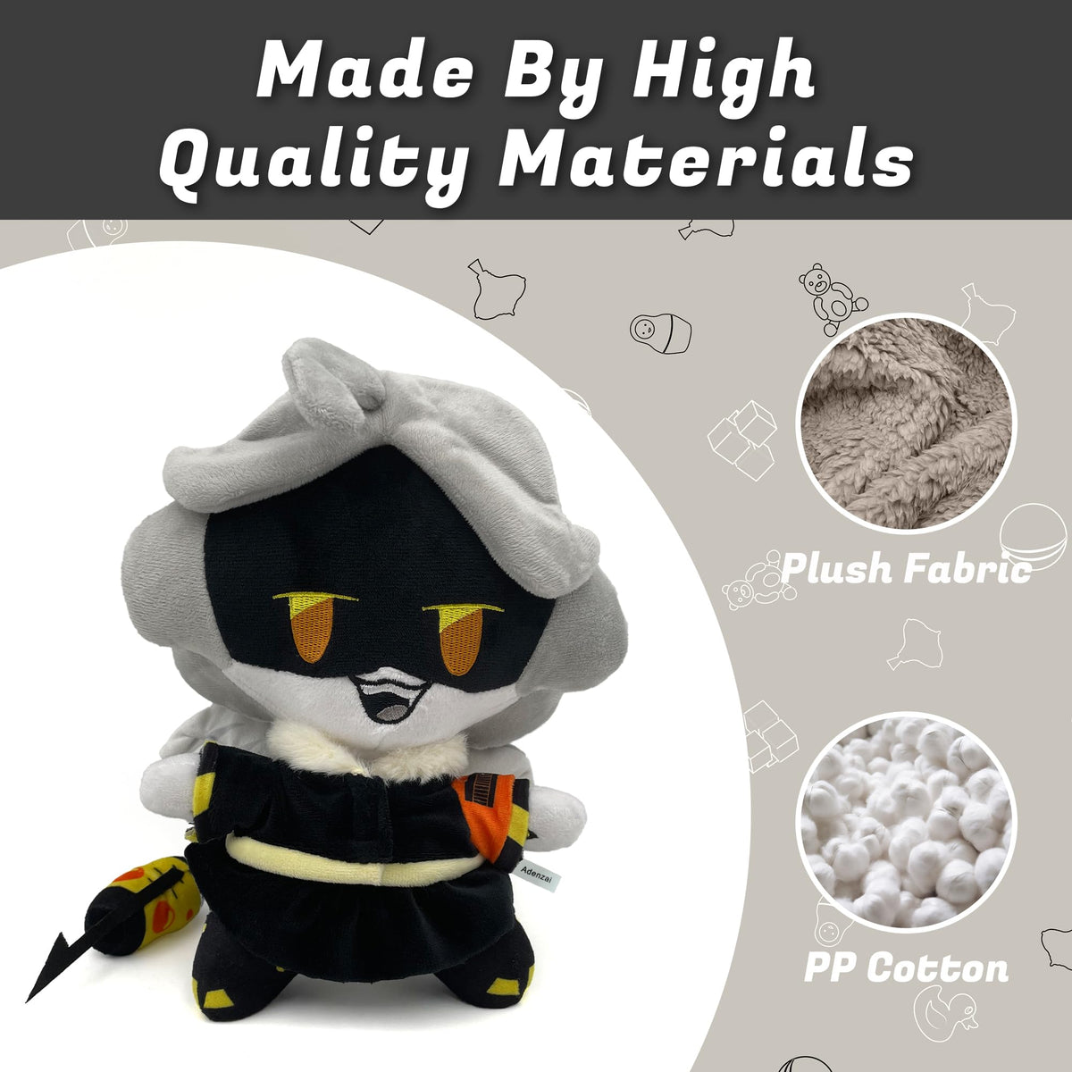 Adenzai plush doll showing cuddly texture and detailed design