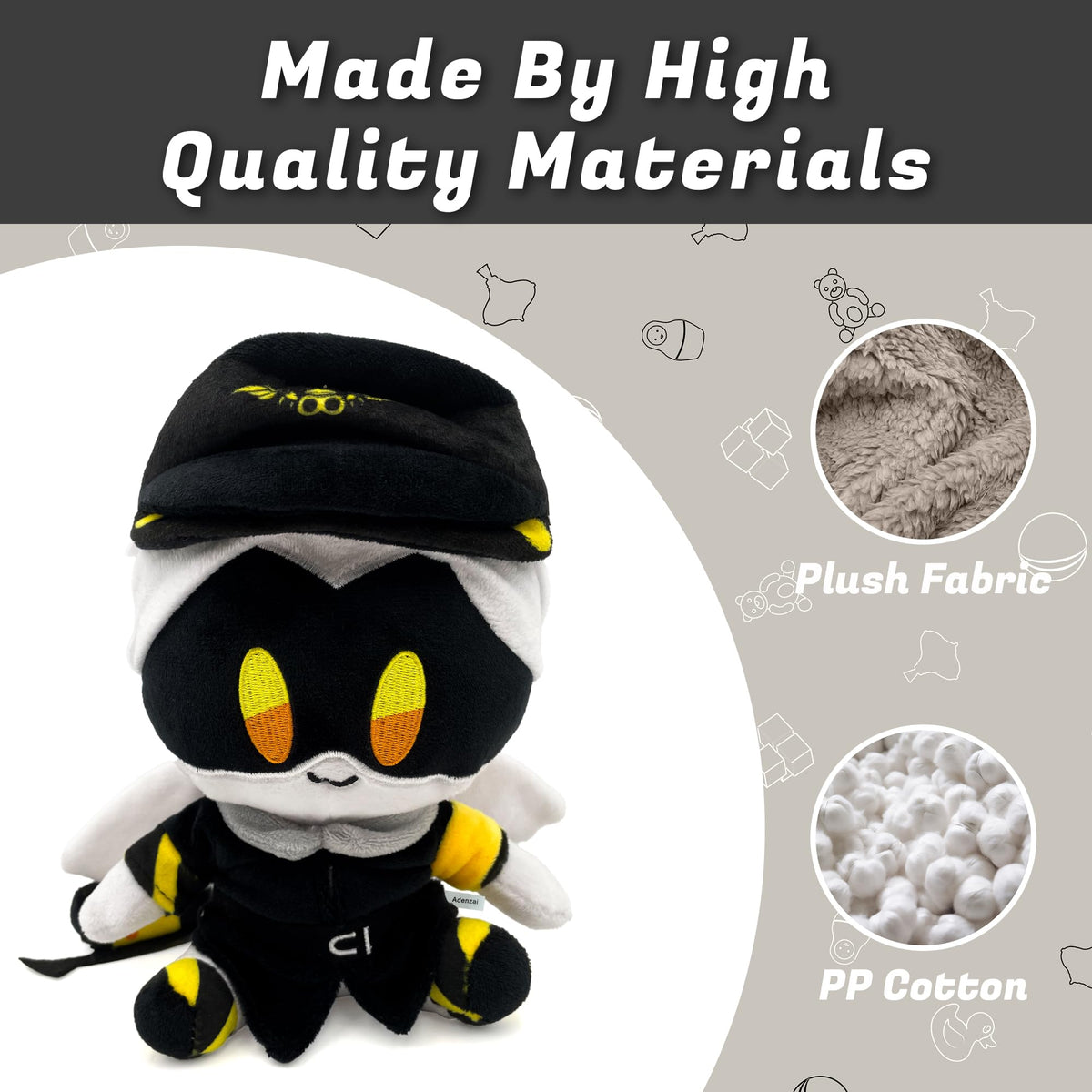 Adenzai plush toy close-up of soft material for cuddly play.