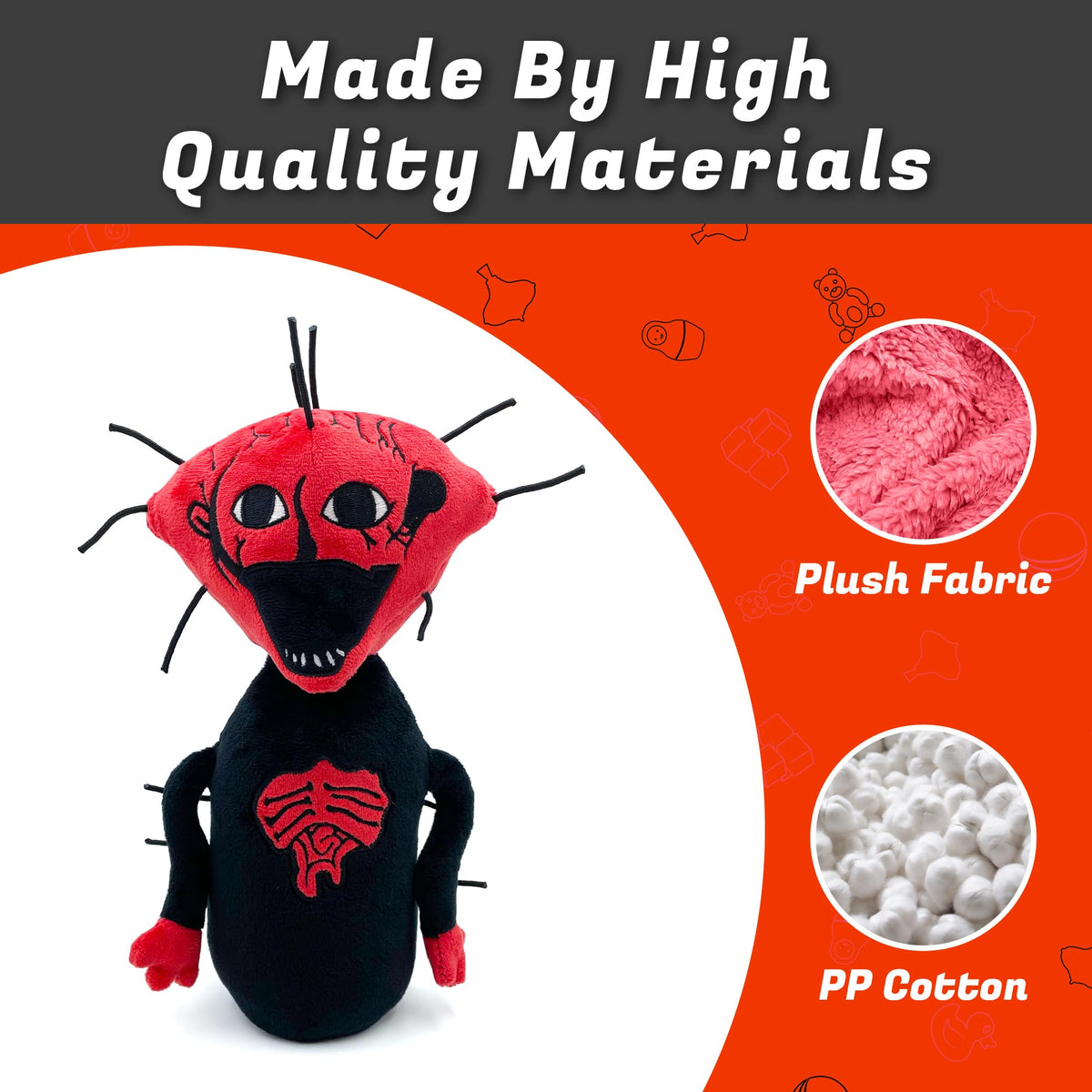 Aadenzi The Boiled One plush on shelf display adds eerie decor to any room.