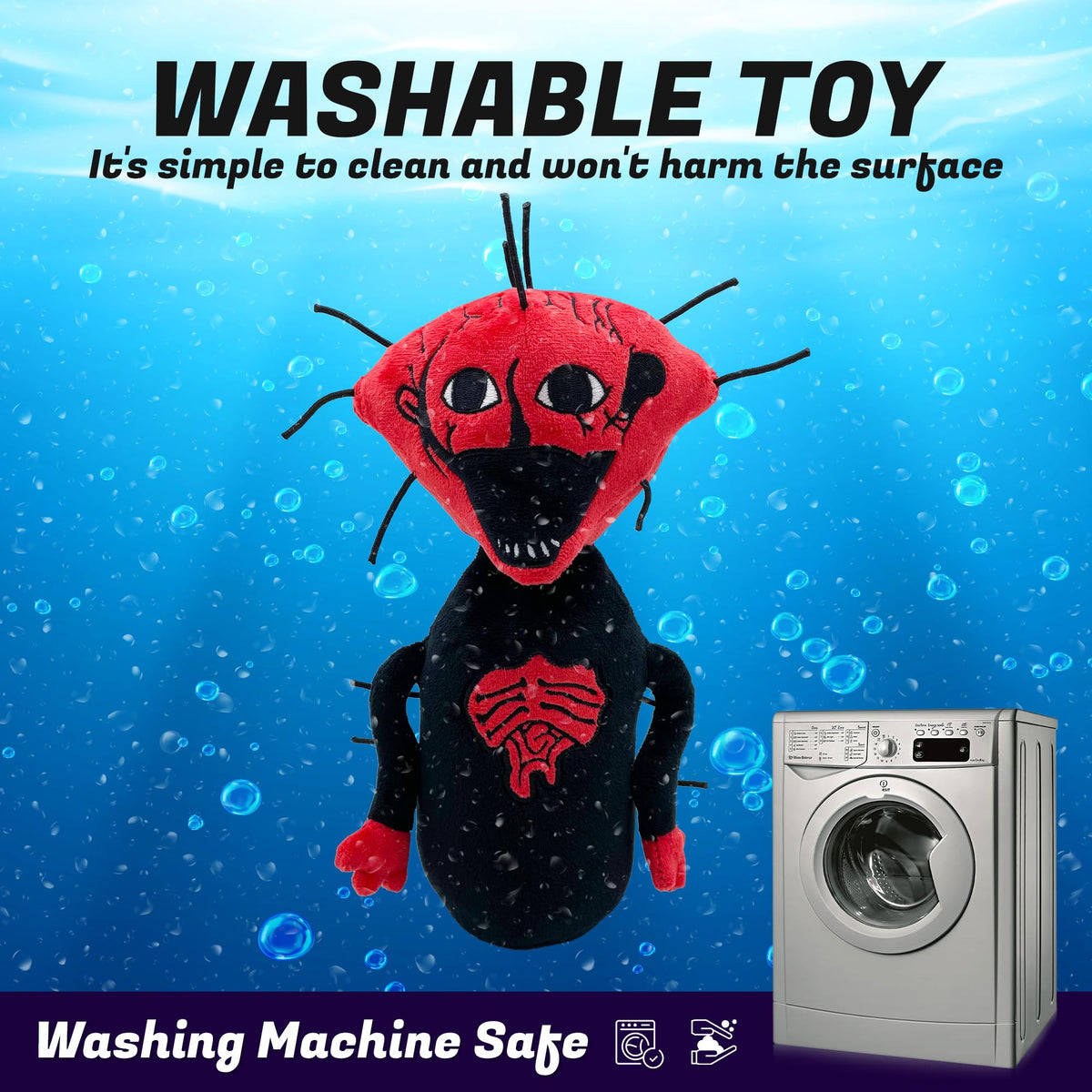 Adenzai The Boiled One plush side view reveals its horror-inspired silhouette.
