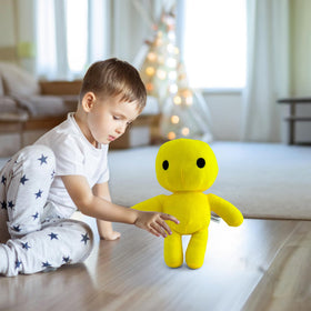 Adenzai Yellow Man plush on display, a ready-to-show collectible