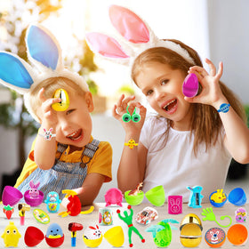 Adisher 200-pcs Easter eggs with assorted toys for gifts and hunts.