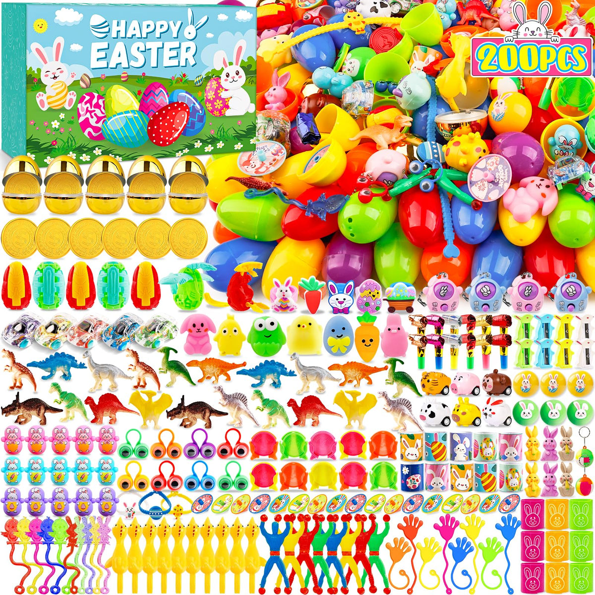 Adisher 6 surprise golden eggs packaging with prefilled toys for easy Easter setup.