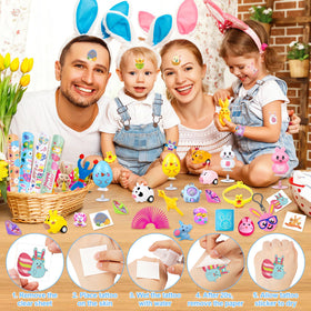 Adisher stamps and keychains as kid-friendly Easter fillers.