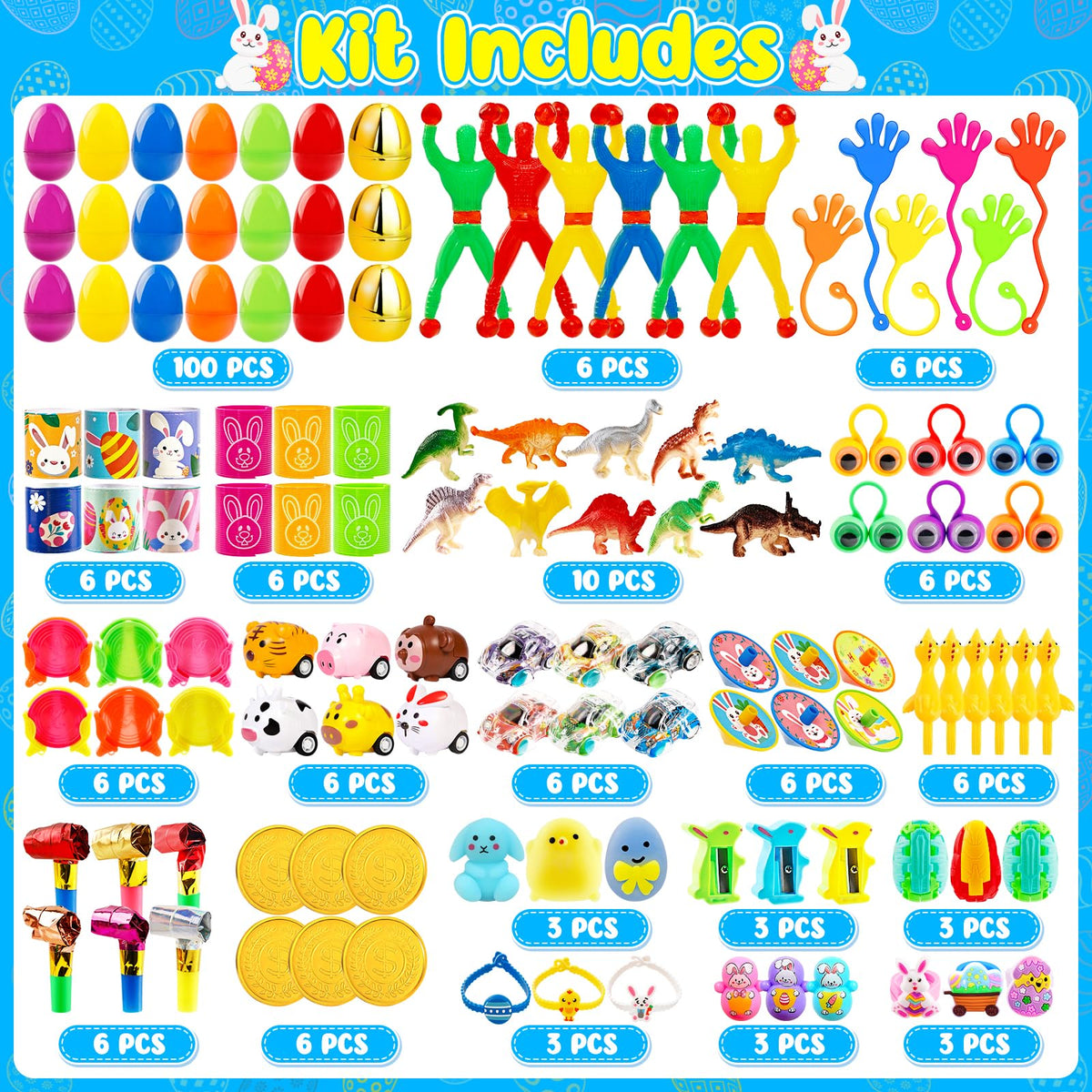 Adisher eggs conceal a variety of toys to delight kids during hunts