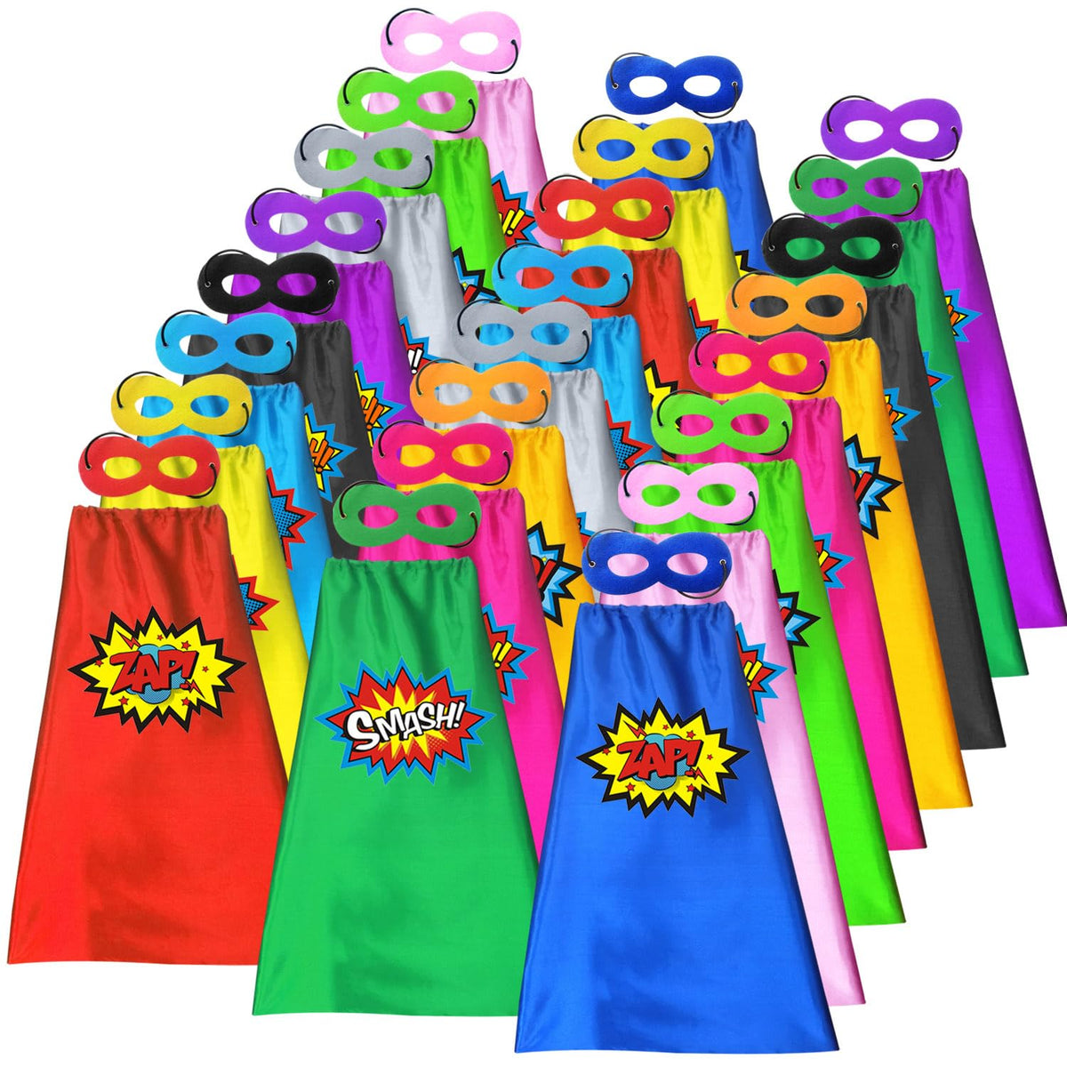 ADJOY 24 sets of kids' superhero capes in mixed colors for imaginative play