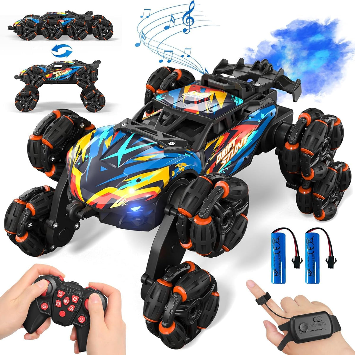 ADUSRIZ 8WD gesture RC car front view with LED lights for night play