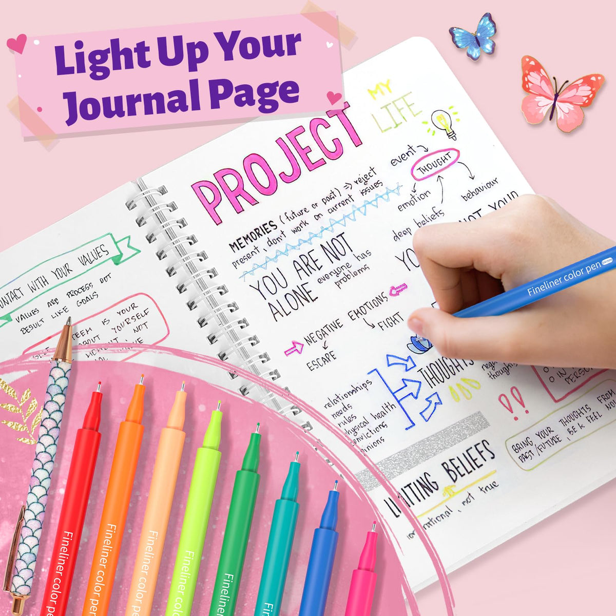 ADUSRIZ smooth-writing pens show off vibrant color on pages.