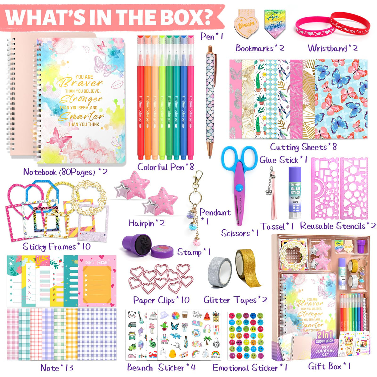 ADUSRIZ two journals opened to reveal personalized layouts and stickers.