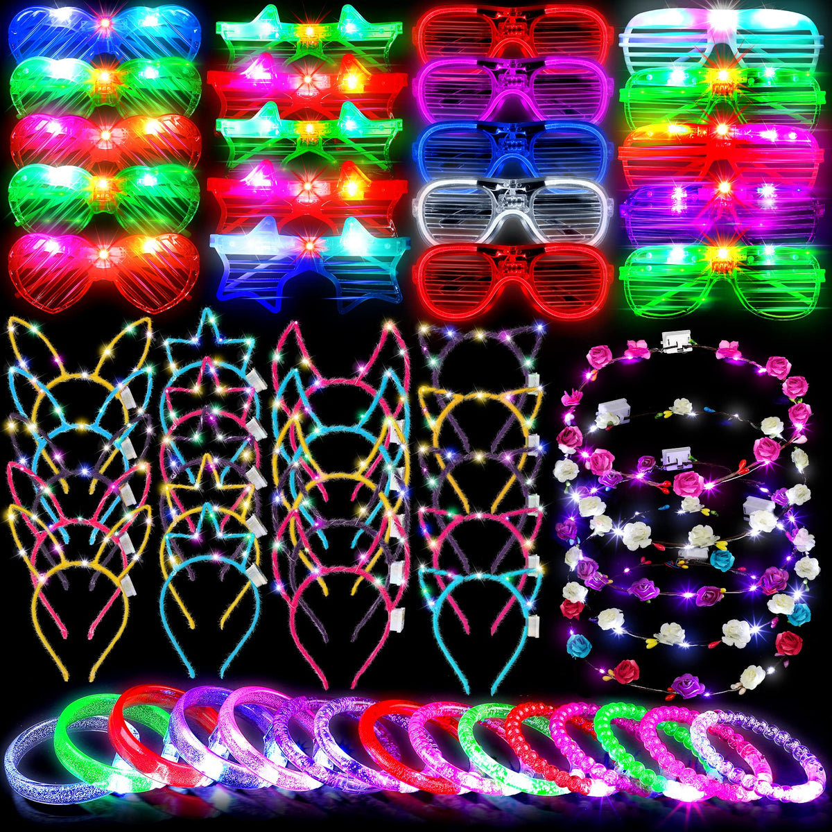 ADXCO rabbit ears headband glows for playful neon looks at parties.
