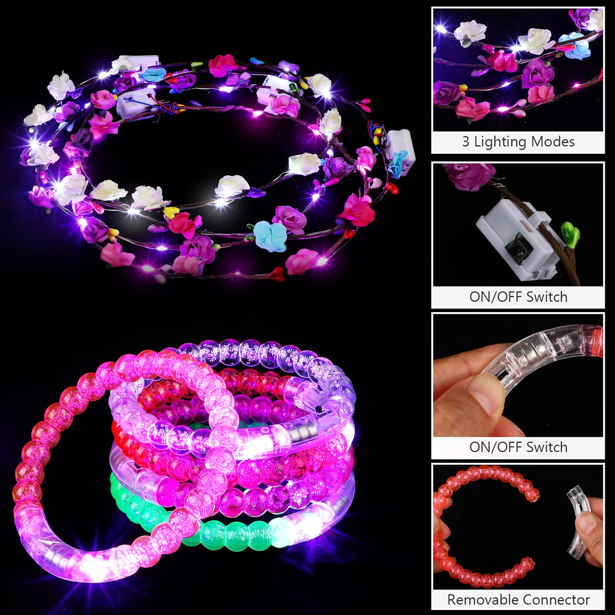 ADXCO square LED bracelet delivers bold light accents for night events.