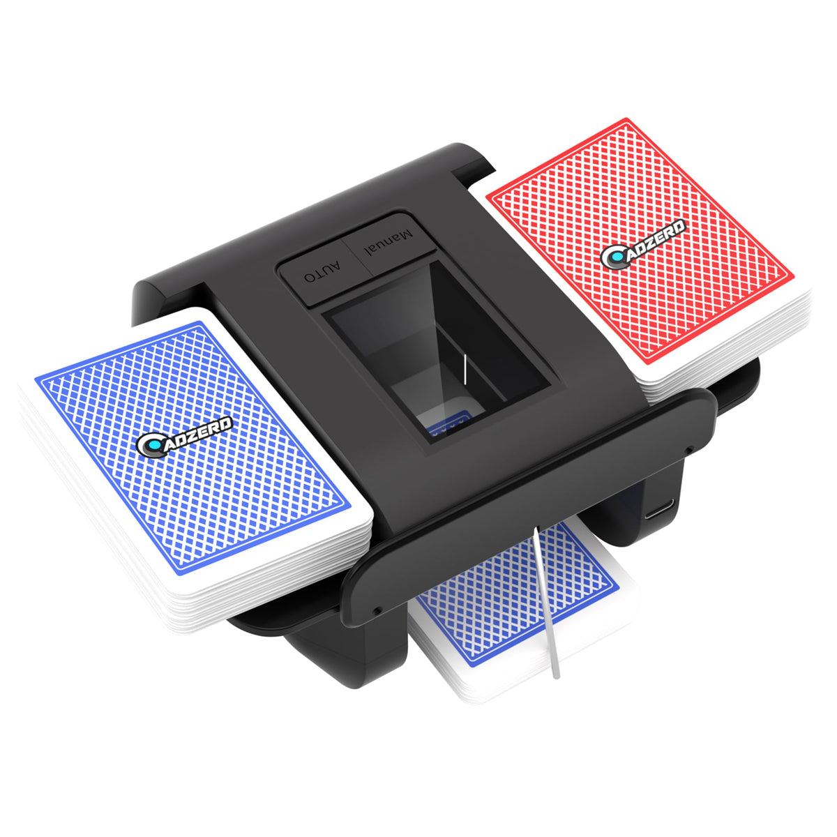 ADZERD Automatic Card Shuffler front view for quick, consistent shuffles.