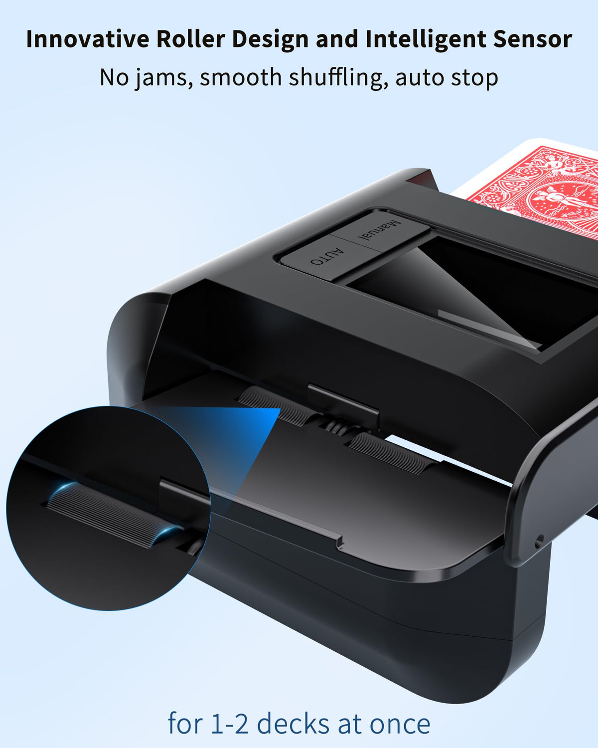 Gift-ready black ADZERD shuffler for casual and family games.