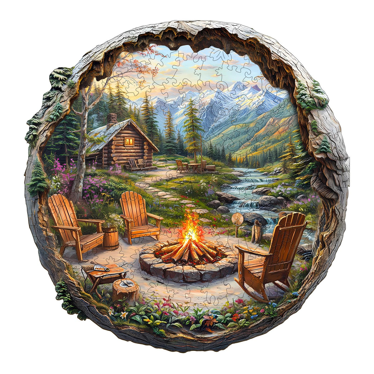 Aeekdook wooden puzzle outdoor bonfire scene for mindful recreation