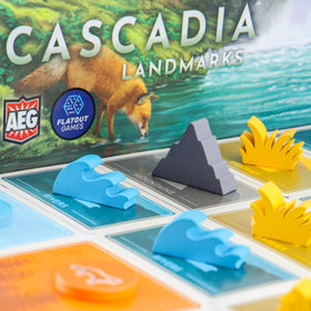 AEG Cascadia Landmarks expansion includes components compatible with five to six players.