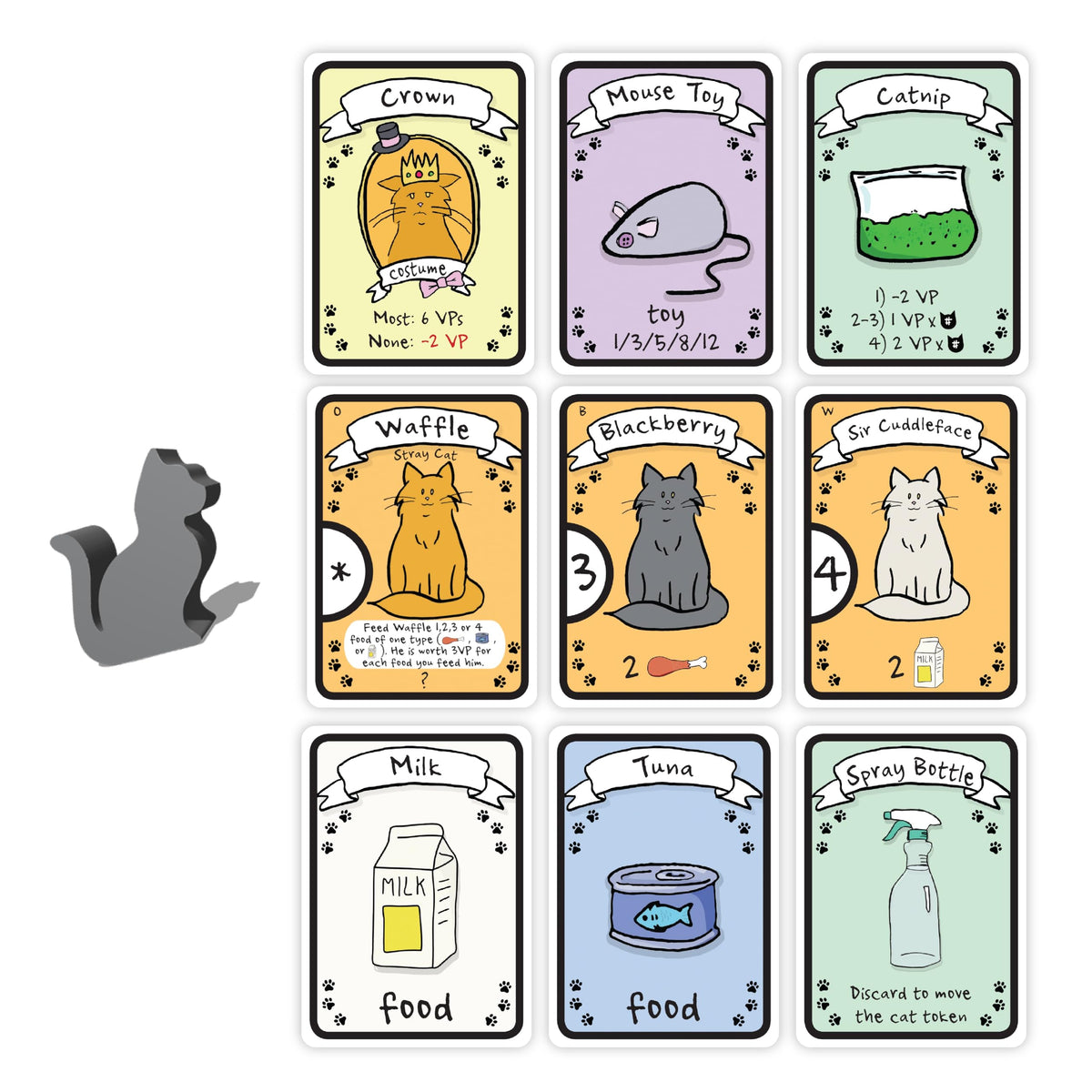 AEG Cat Lady toys and catnip cards ready for collection and strategy.