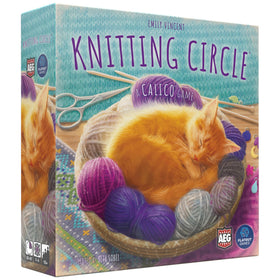 AEG Knitting Circle box art showcases cozy cats for family game night