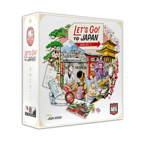 AEG Let's Go! to Japan board game cover with Tokyo skyline, ideal for family game nights.