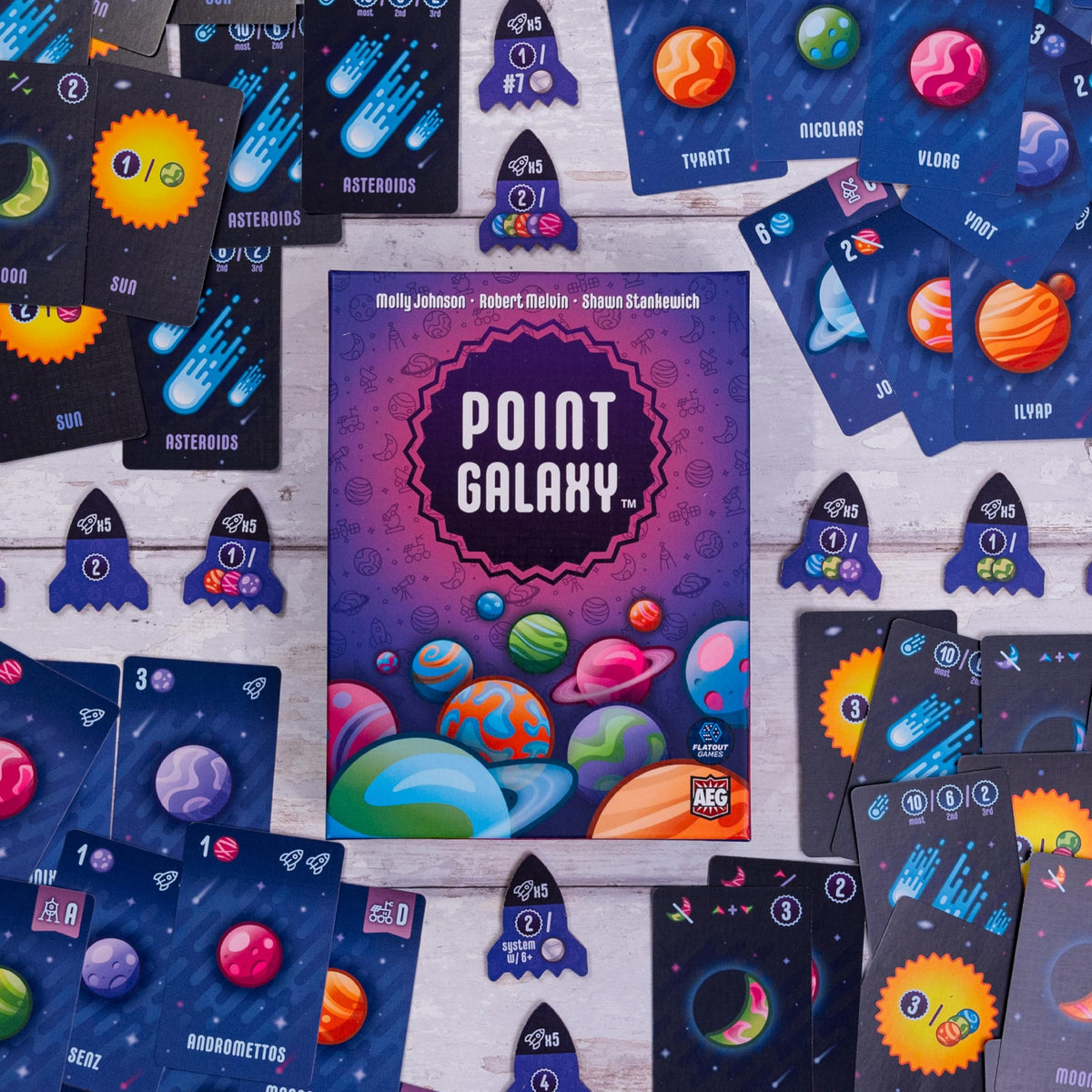 AEG Point Galaxy scorepad highlights scoring options during play.
