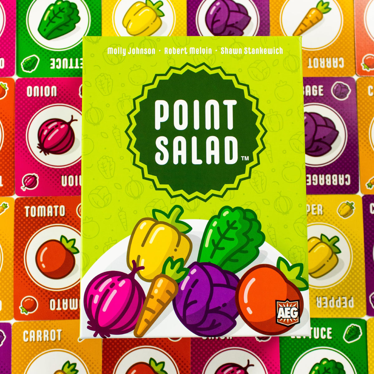 AEG Point Salad award badge on the box signaling trusted family game