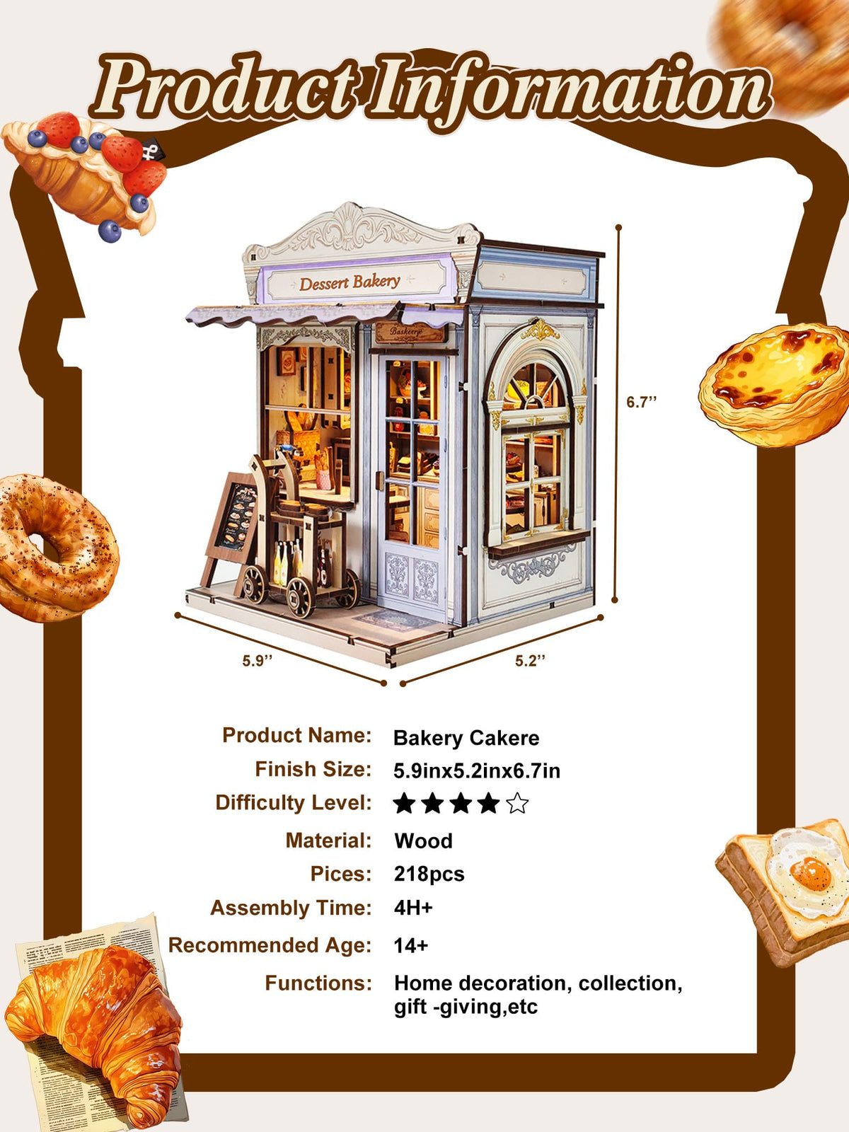 Aeneovix Book Nook Kit includes tiny pastries for charming displays.