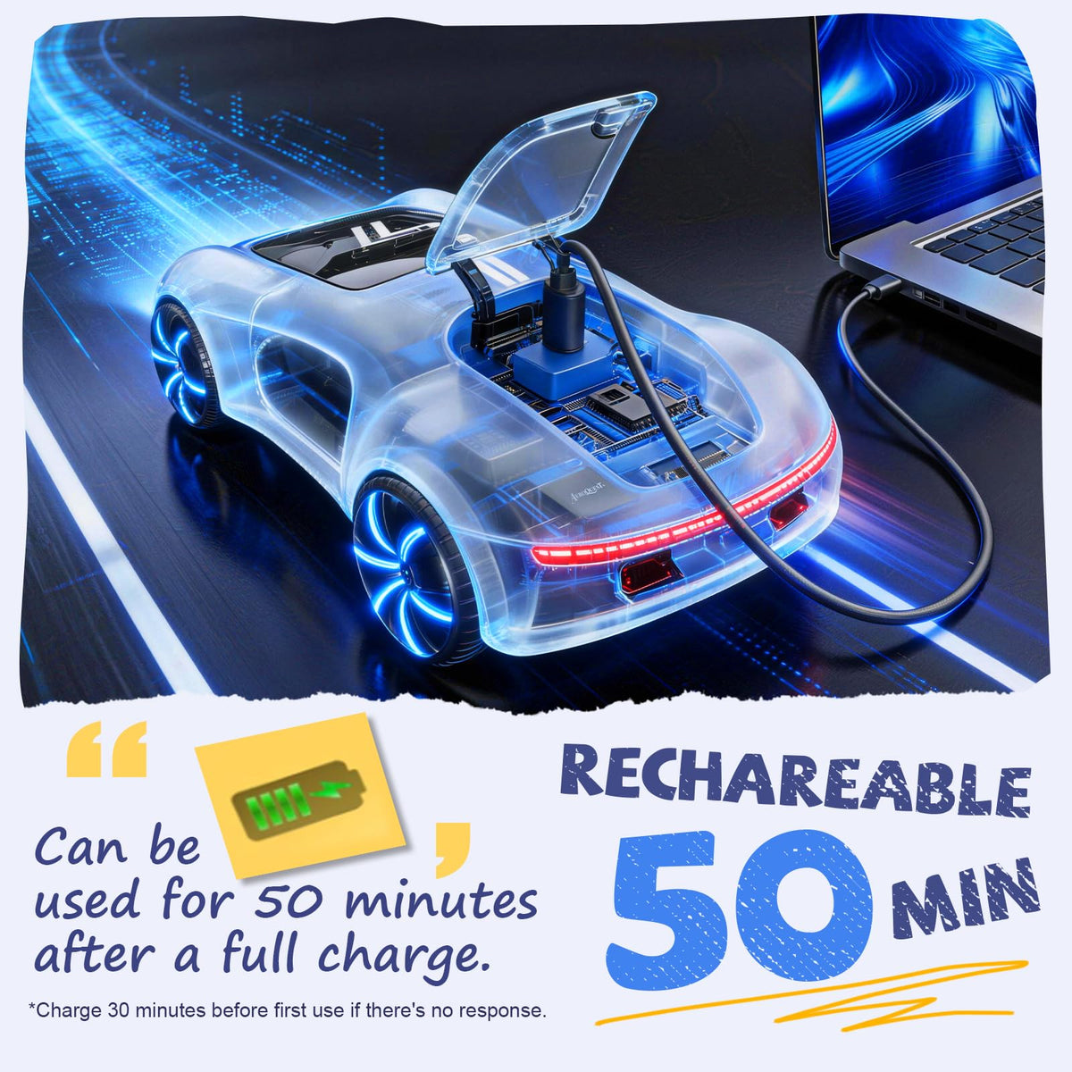 AEROQUEST RC car performs 360° drift with bright LEDs for night play.