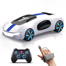 AEROQUEST gesture-sensing RC car top view emphasizes compact indoor design.
