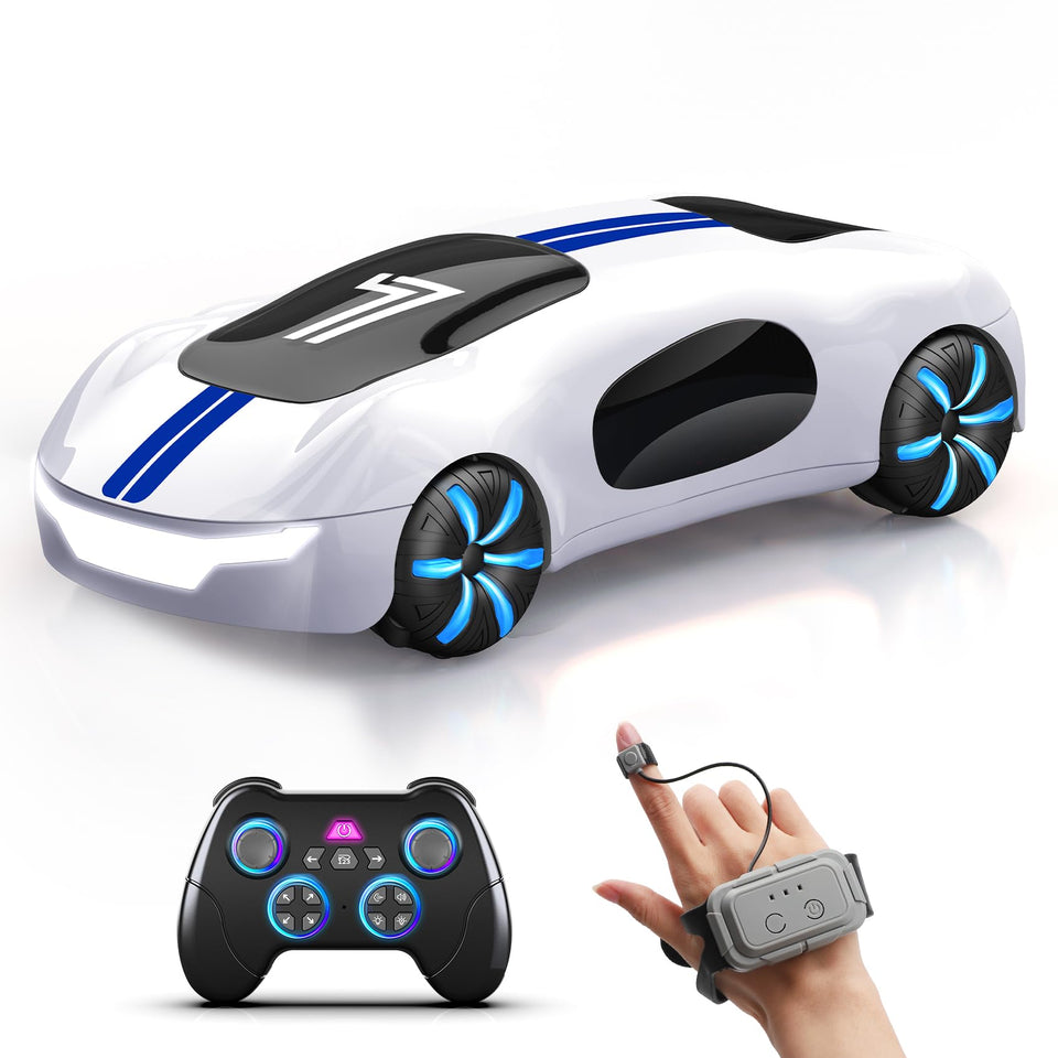 AEROQUEST gesture-sensing RC car top view emphasizes compact indoor design.