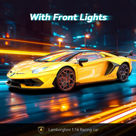 AEROQUEST Lamborghini RC car charging scene emphasizing extended playtime.