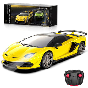AEROQUEST Lamborghini RC car front view with bright yellow finish.