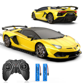 AEROQUEST Lamborghini RC car front view with bright LED headlights for night play.