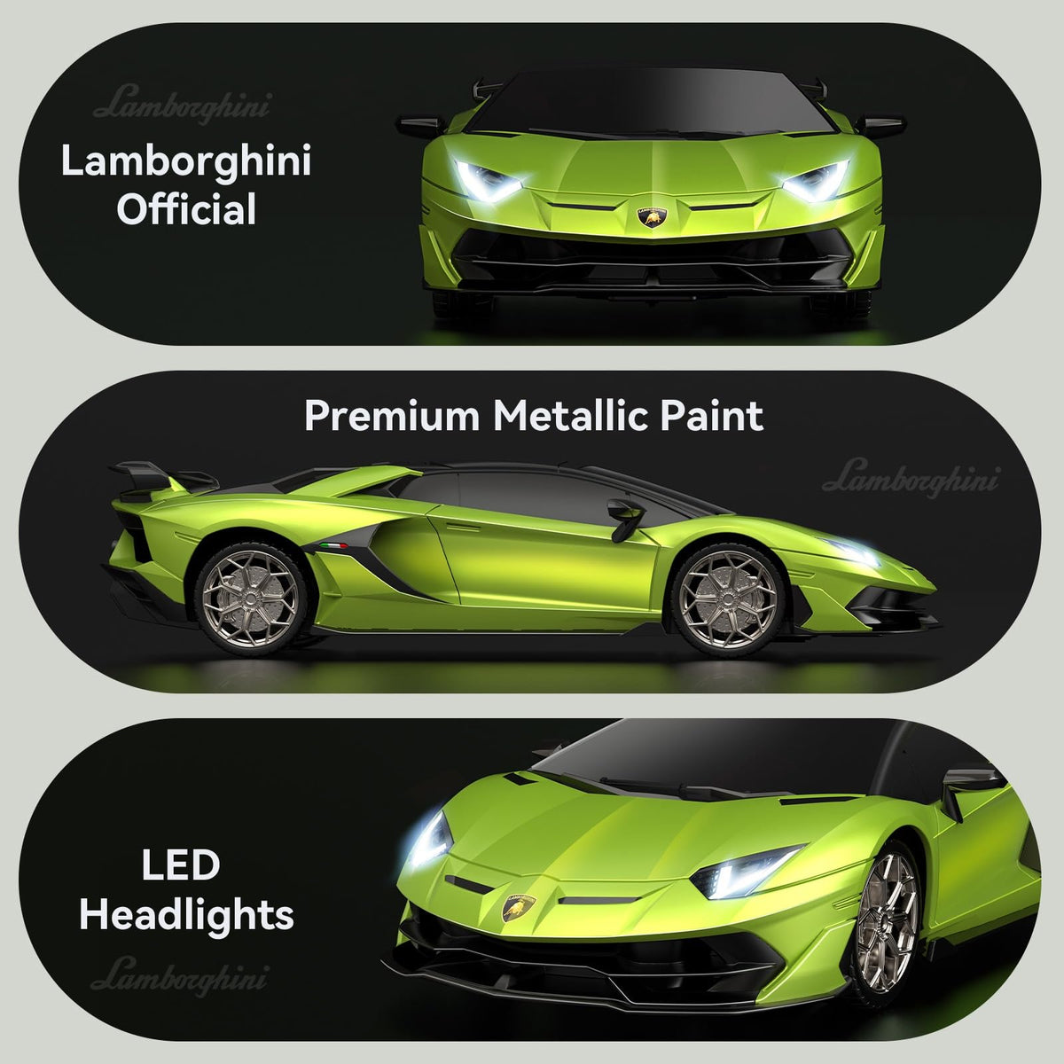 AEROQUEST Lamborghini RC car LED headlights in action for night play.