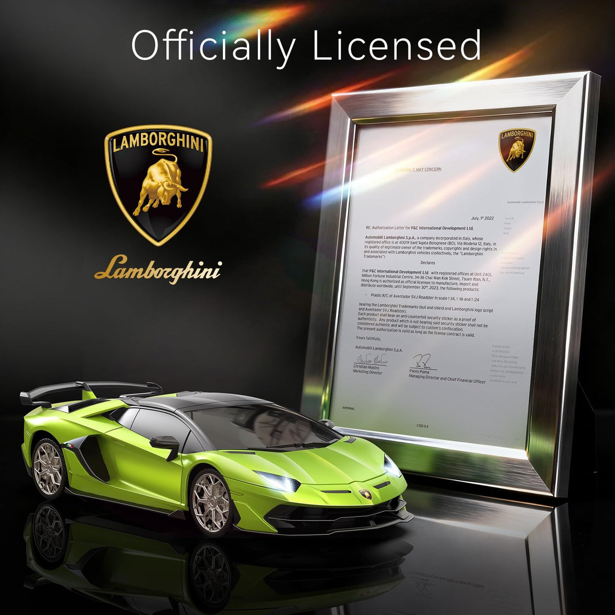AEROQUEST Lamborghini RC car side profile highlights detailed scale design.