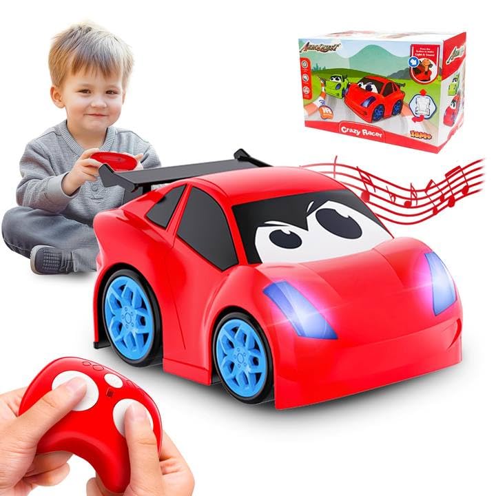 AEROQUEST remote control car with dazzling lights and sounds for engaging toddler play.