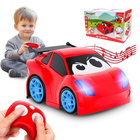 AEROQUEST remote control car with dazzling lights and sounds for engaging toddler play.