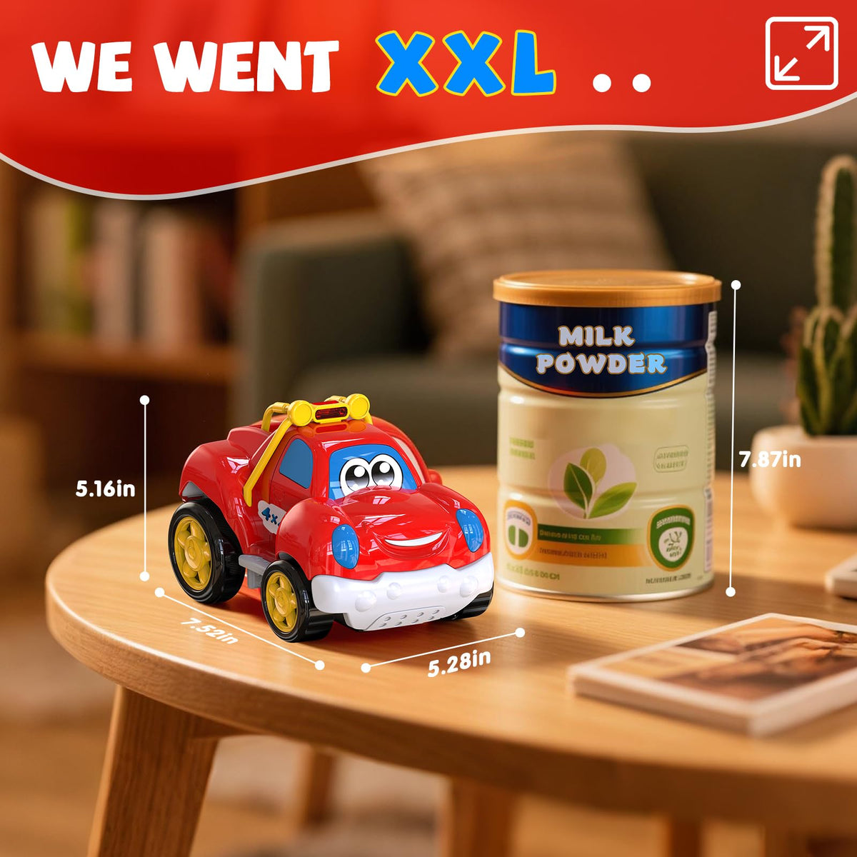 AEROQUEST RC vehicle with oversized design and bright colors captures toddler attention.