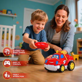 AEROQUEST remote with contoured grip guides tiny fingers during play.