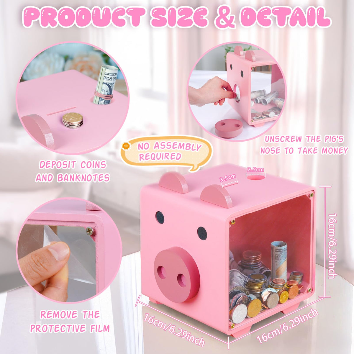 AerWo piggy bank with deposit ports for coins and notes teaching saving basics