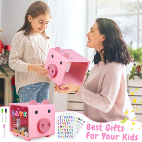 AerWo DIY stickers and colored pens personalize the piggy bank for goal tracking