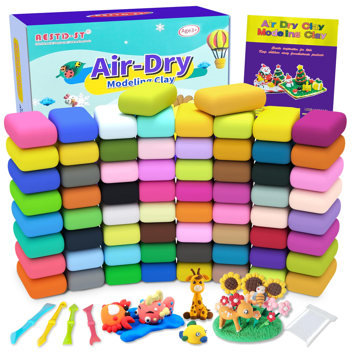 Aestd-ST Air Dry Clay 66 Colors pack, vibrant hues for imaginative play.