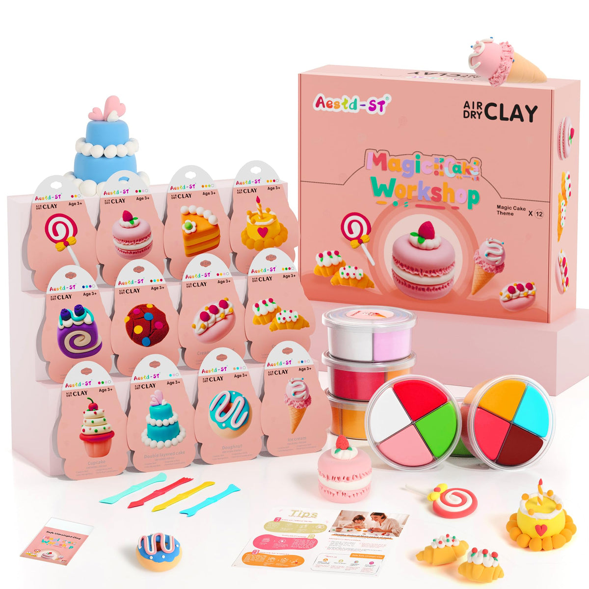 Aestd-ST air-dry clay kit cake-theme box for kids' crafts and play